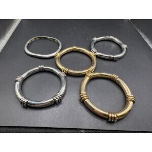 Vintage Lot of 5 Women's Hinged & Bamboo Style Bangle Elastic Bracelet